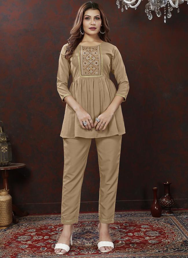 Maaza Cotton Beige Casual Wear Embroidery Work Cord Set